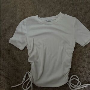 Zara White Ruched Short Sleeve T-Shirt